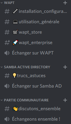 Overview of Discord rooms in the WAPT category